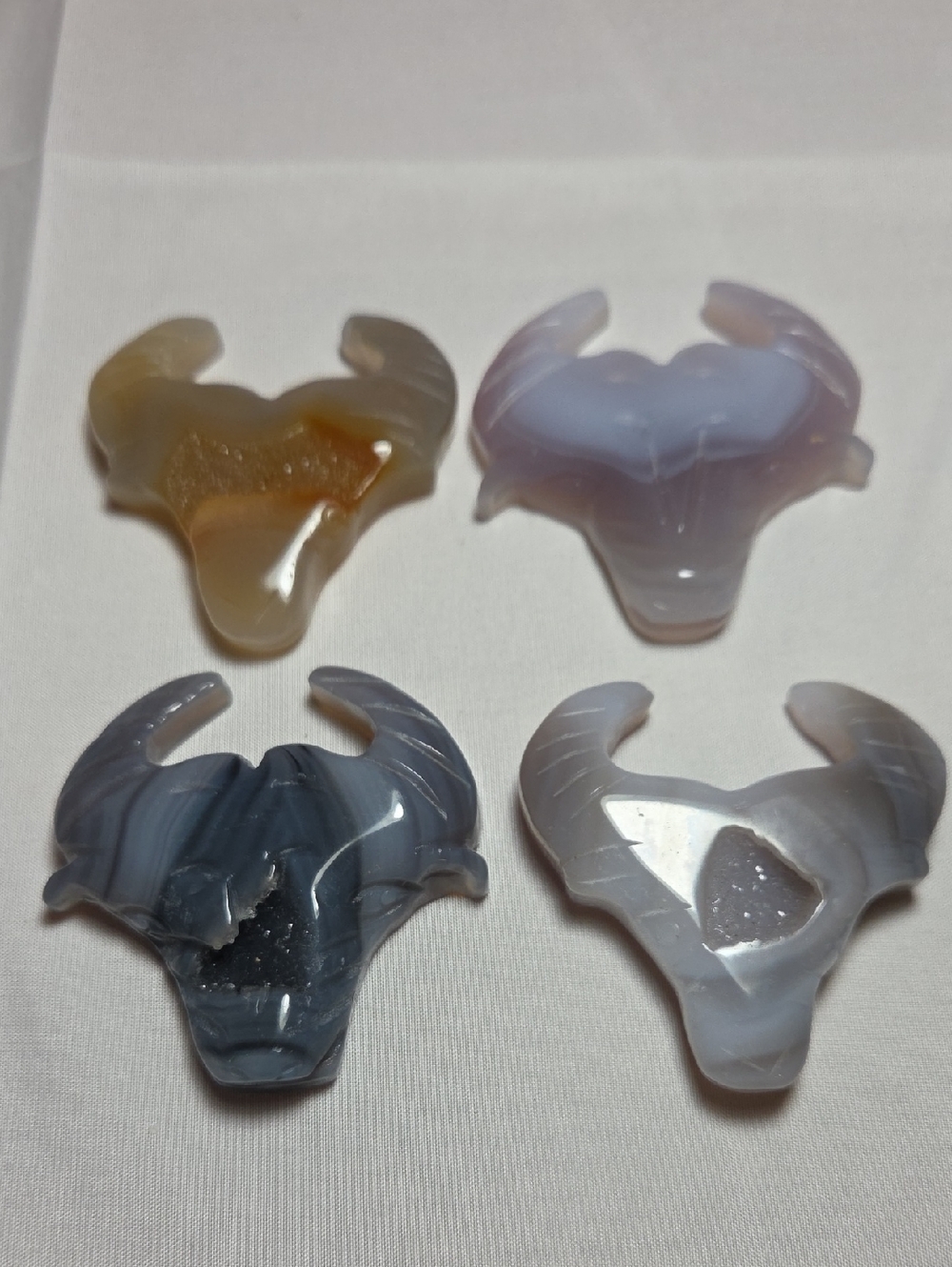 New Polished Agate Bull Head Carvings - Set of 4-  53mm Wide